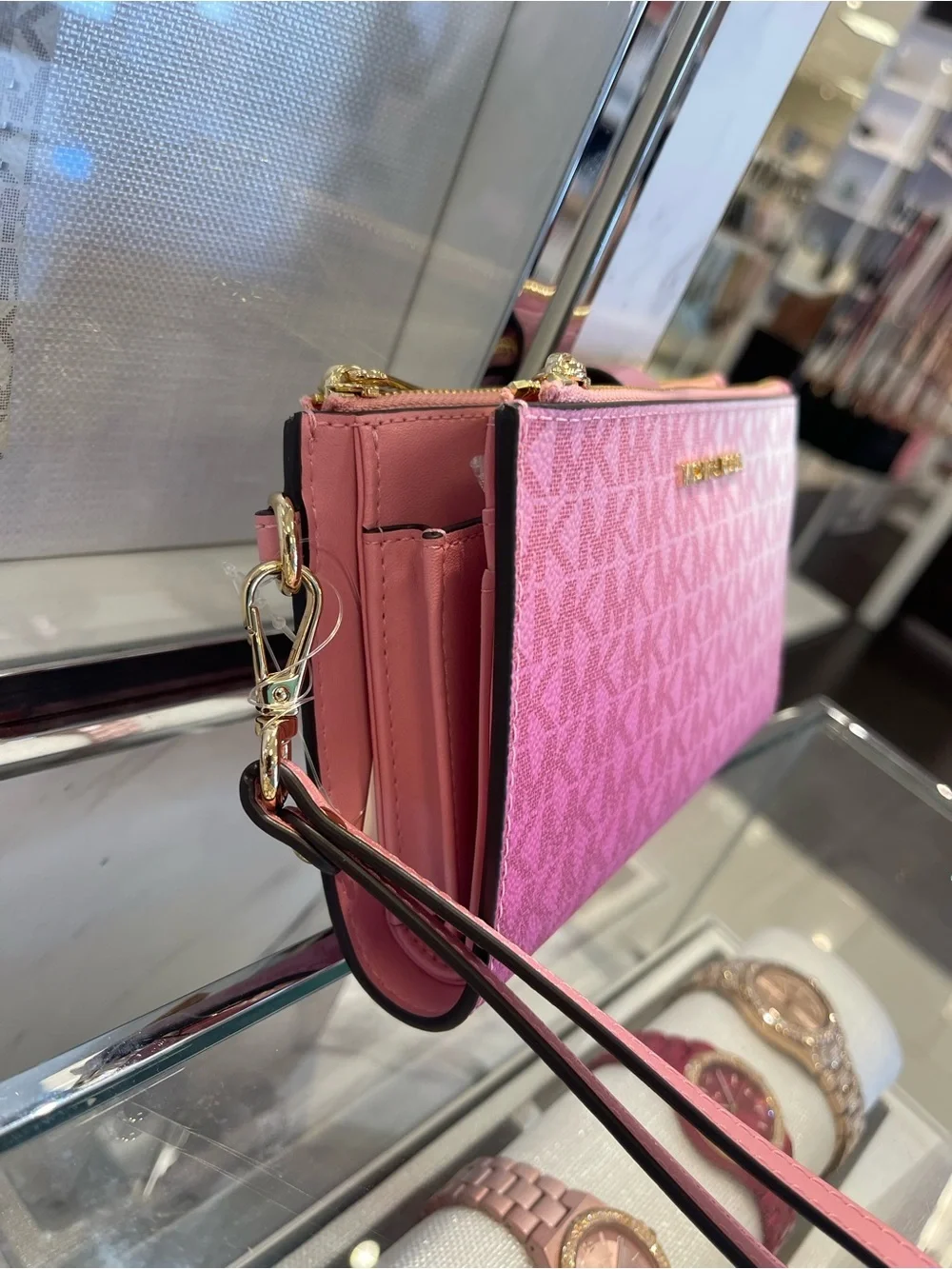 MICHAEL KORS Jet Set Large Double Zip Ombré Signature Logo Wristlet Phone Holder